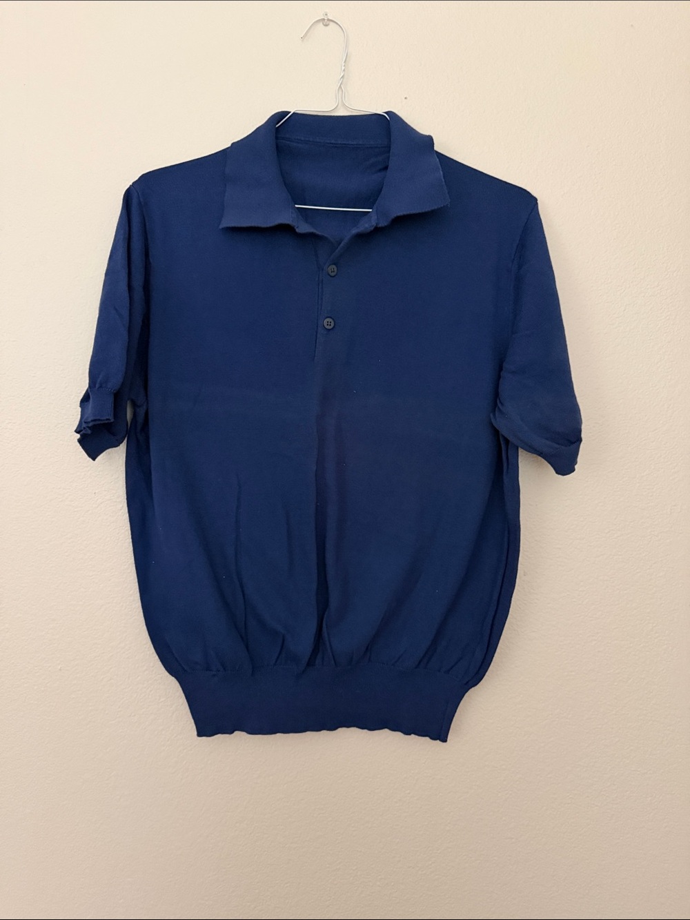 Italian  Men's Navy Short-Sleeve Polo Sweater Large